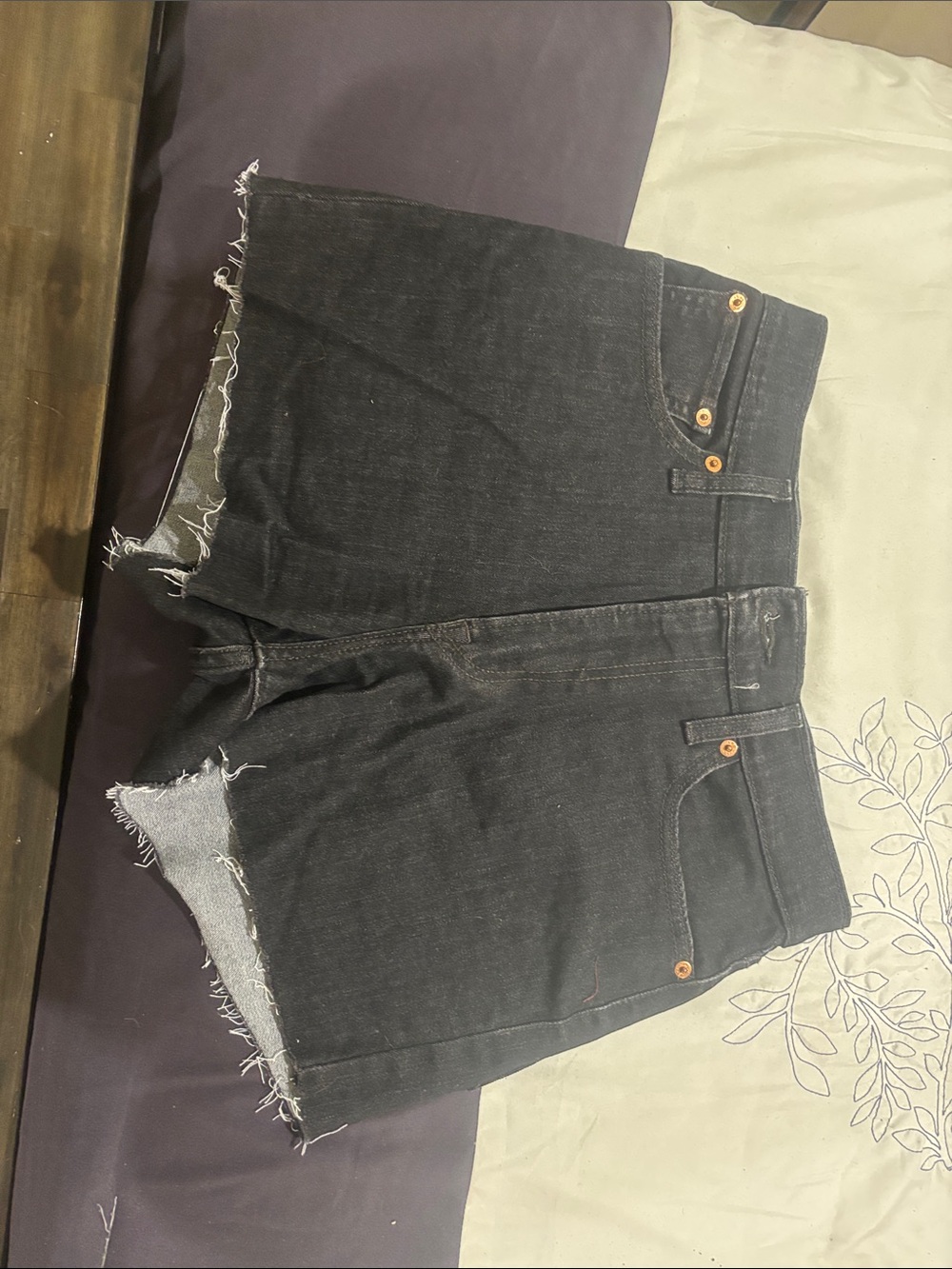 Levi's Black Frayed Hem Denim Shorts